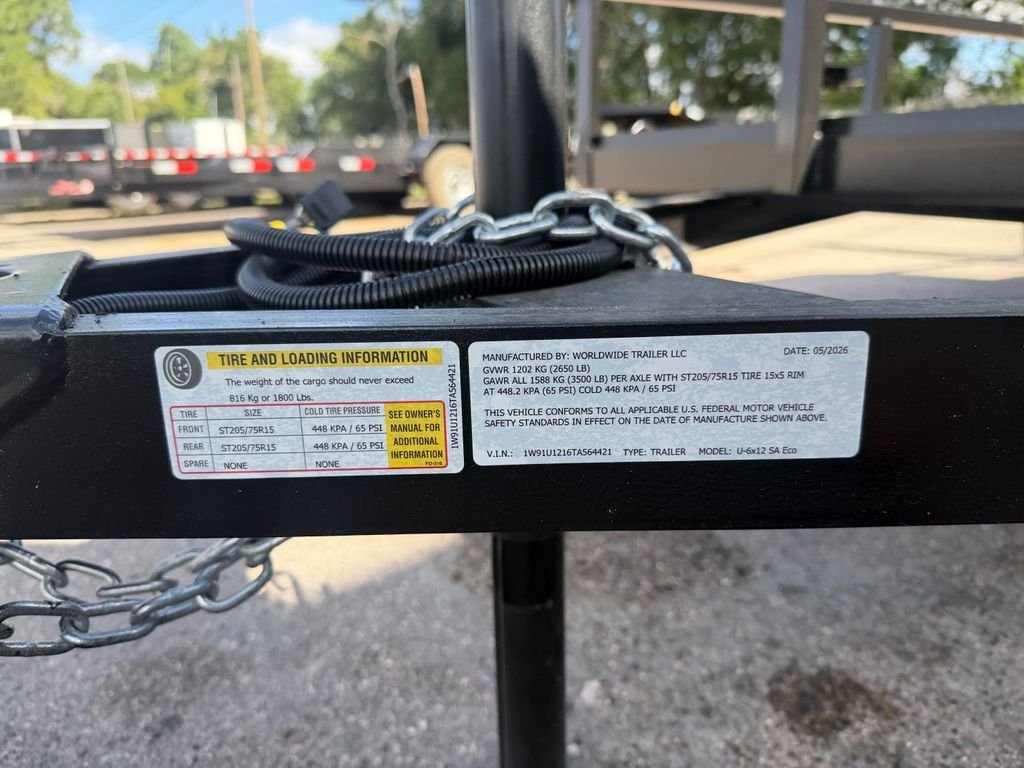 New 2026 Worldwide 6 x 12 Utility Trailer 3.5k GVWR - Image 2