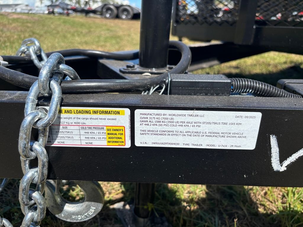 New 2026 Worldwide 7 x 16 2' Mesh 7k Utility Trailer - Image 6